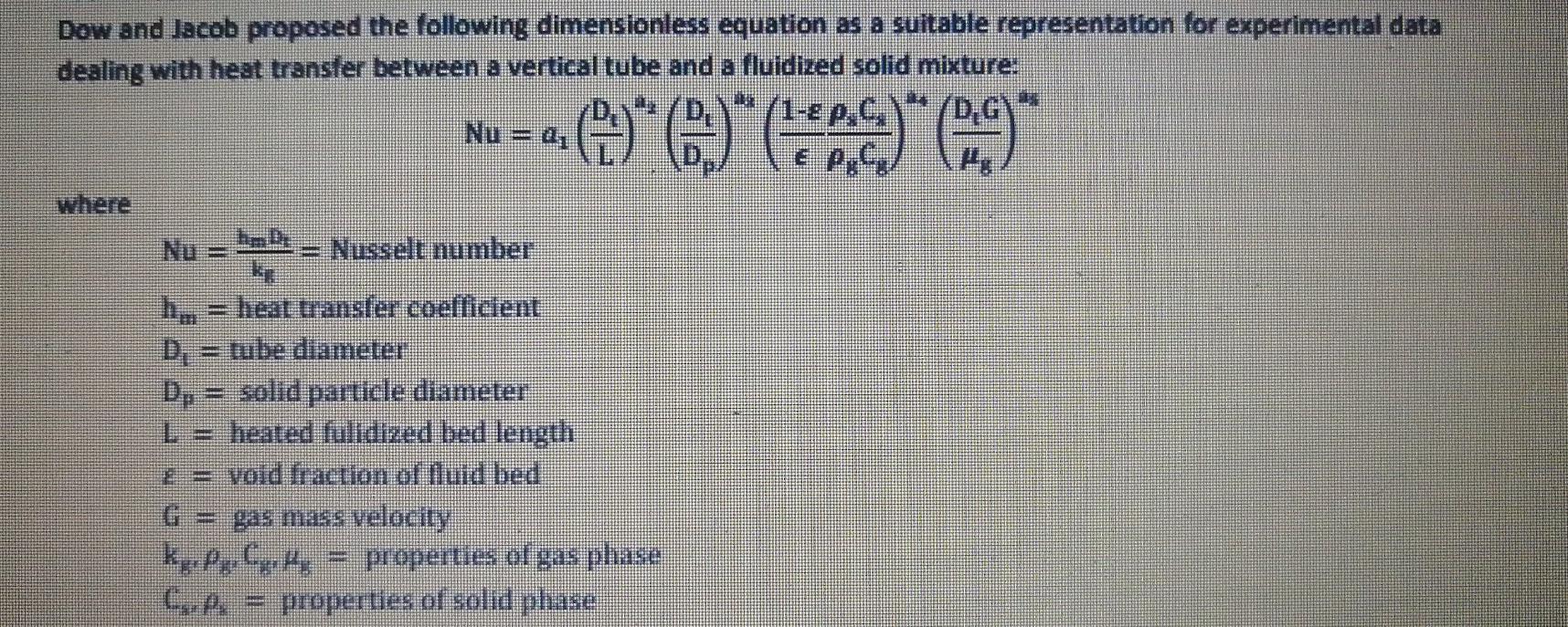 dow and Jacob proposed the following dimensionless | Chegg.com