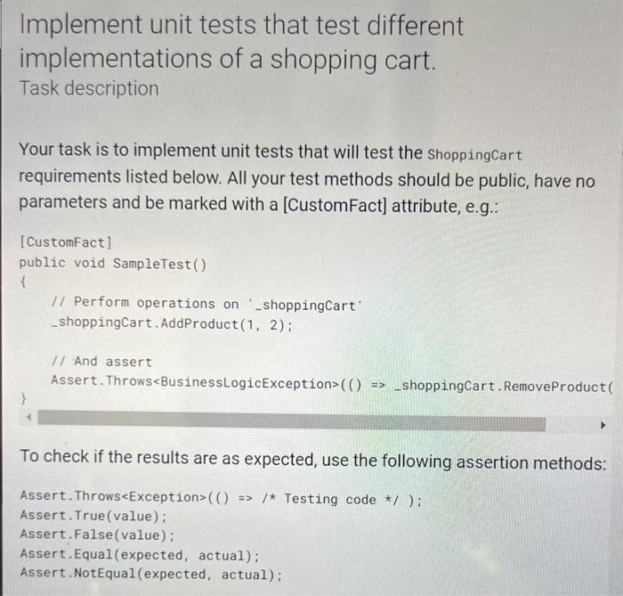 Solved Implement unit tests that test different | Chegg.com