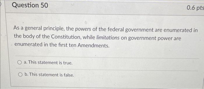 As A General Principle, The Powers Of The Federal | Chegg.com