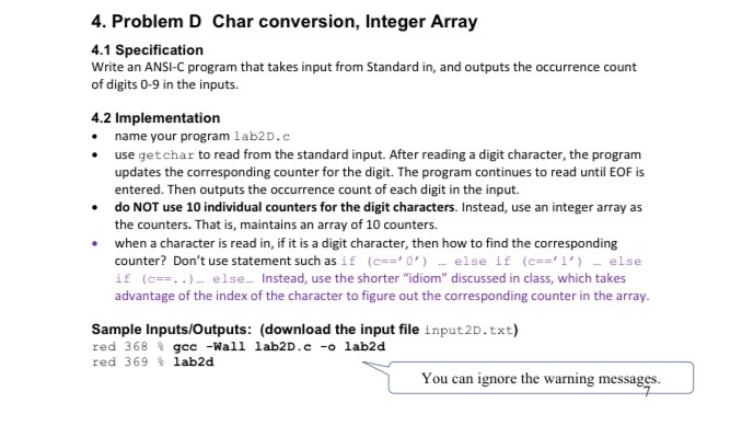 Solved 4. Problem D Char conversion, Integer Array 4.1 | Chegg.com