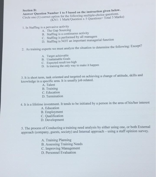 Solved Section B: Answer Question Number 1 To 5 Based On The | Chegg.com