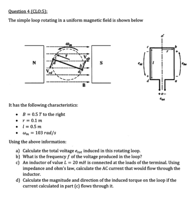 Solved Question 4 Clo5 The Simple Loop Rotating In A 8263