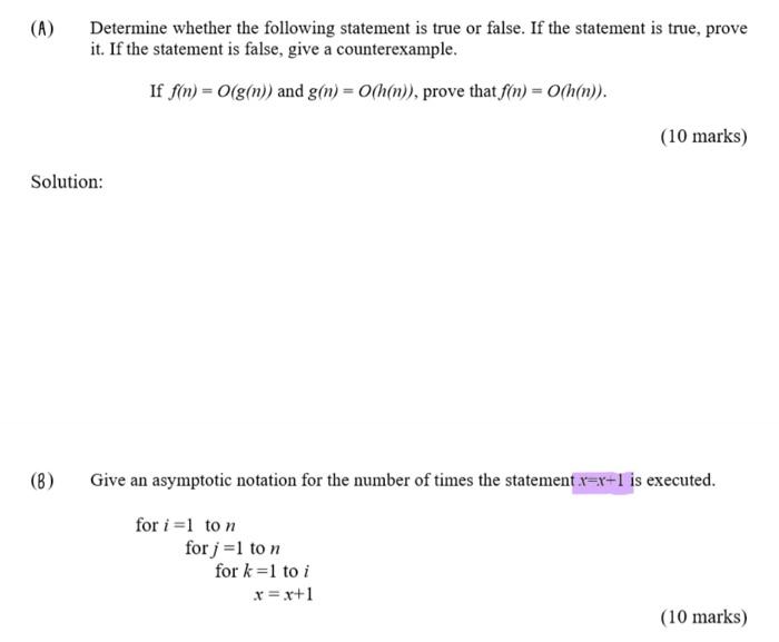 Solved (A) Determine Whether The Following Statement Is True | Chegg.com