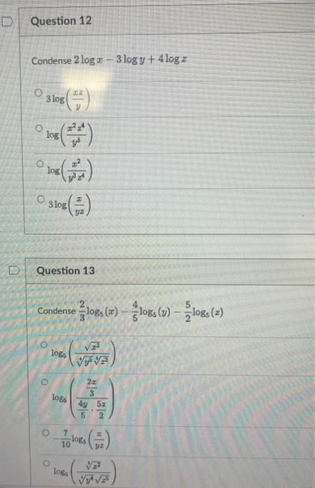 Solved D O D Ins (+) log 3 Blog (1) (**) 201 Question 13 O 3 | Chegg.com