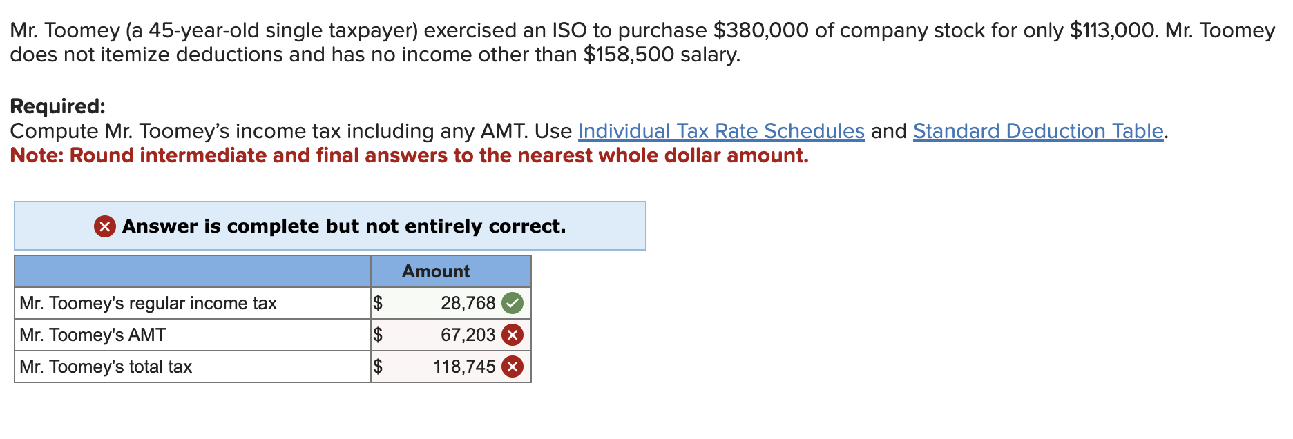 Solved Mr. ﻿Toomey (a 45 -year-old single taxpayer) | Chegg.com