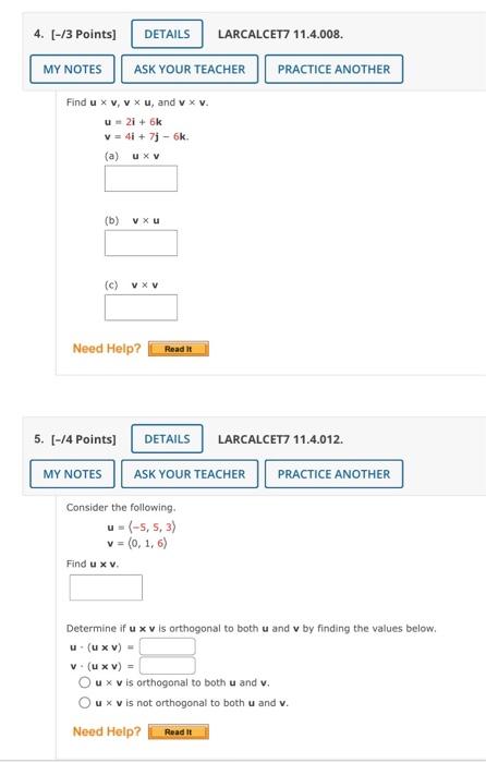 Solved Find U×v V×u And V×v U 2i 6kv 4i 7j−6k A U×v B