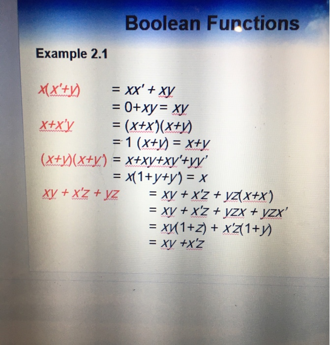 Solved Boolean Furctions Example 2 1 X X 1 Xx Xy Chegg Com