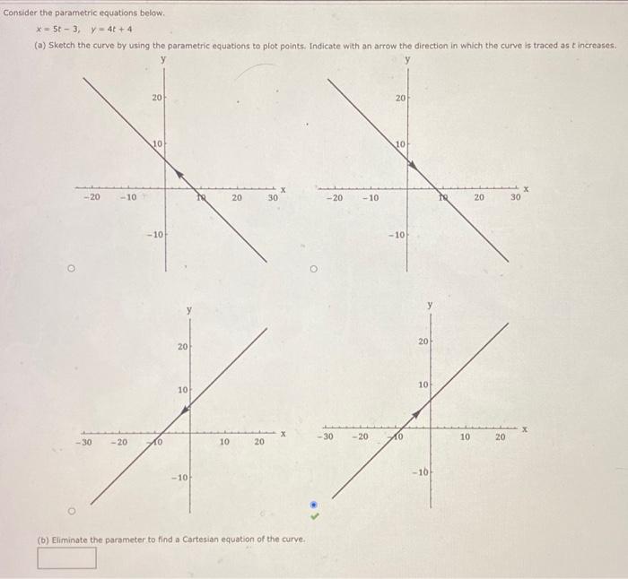 Solved Consider the parametric equations below. * = 5t-3, y | Chegg.com