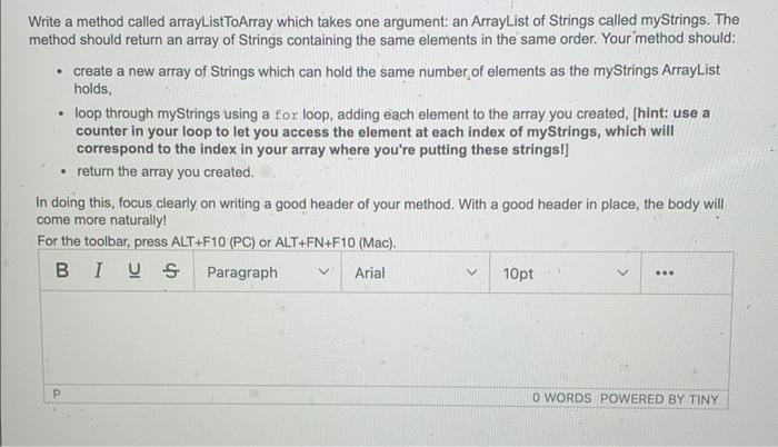 Solved Write a method called arrayListToArray which takes | Chegg.com
