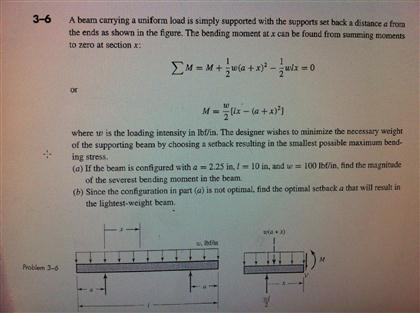 Solved A beam carrying a uniform load is simply supported | Chegg.com
