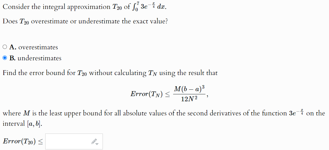 Solved Find the error bound for T20 without calculating TN | Chegg.com