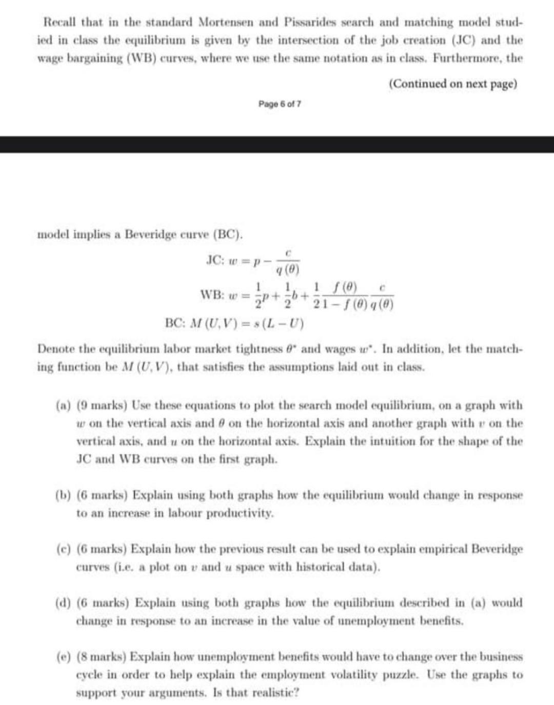 Recall that in the standard Mortensen and Pissarides | Chegg.com