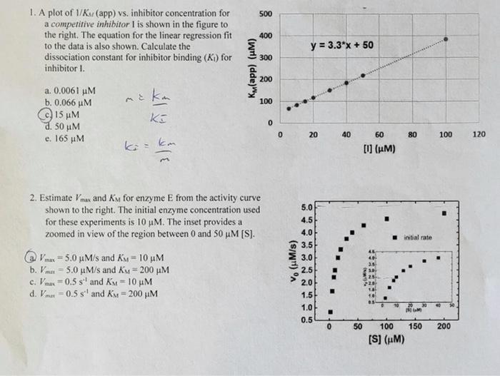 Solved 1. A plot of 1/Kw (app) vs. inhibitor concentration | Chegg.com
