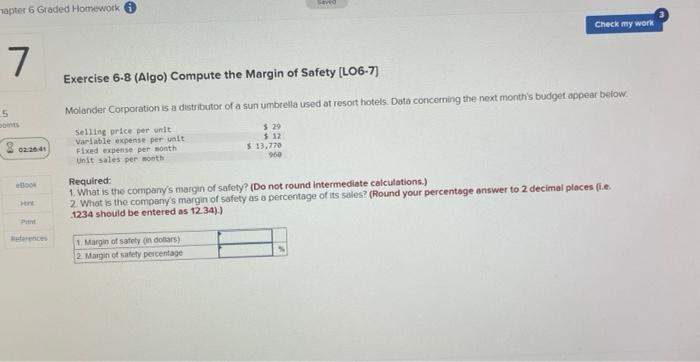 Solved Exercise 6.8 (Algo) Compute the Margin of Safety | Chegg.com
