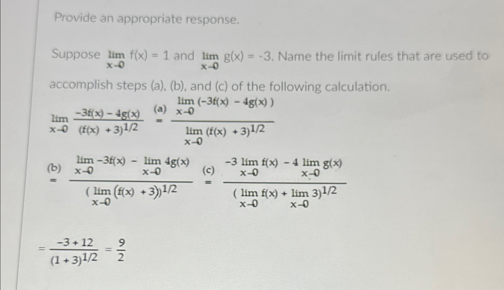 Solved Provide An Appropriate Responsesuppose Limx→0fx1 1322