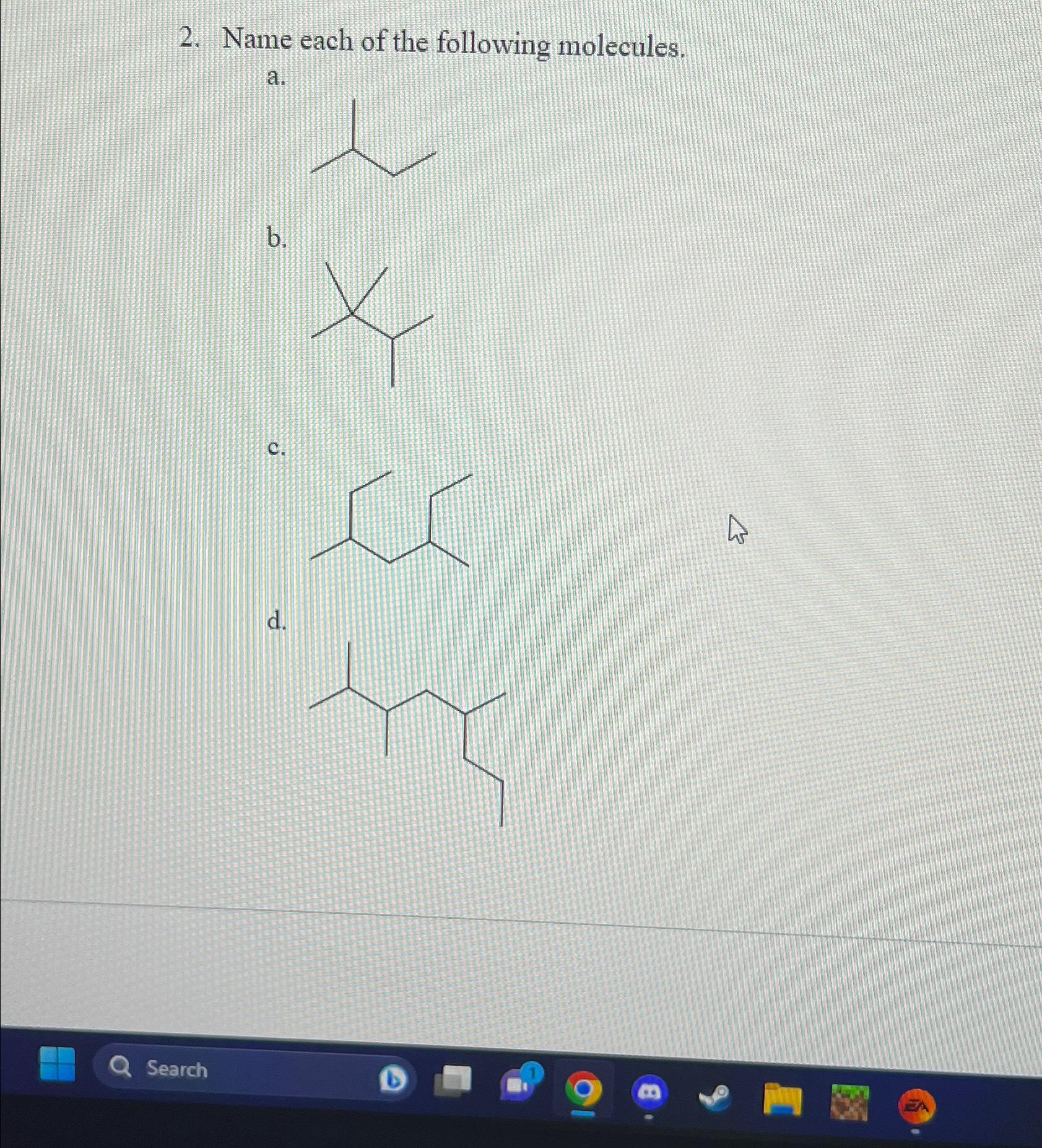 Solved Name Each Of The Following Molecules.a.b.c.d.Search | Chegg.com