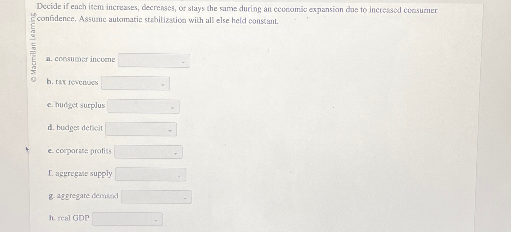 Solved Decide if each item increases, decreases, or stays | Chegg.com