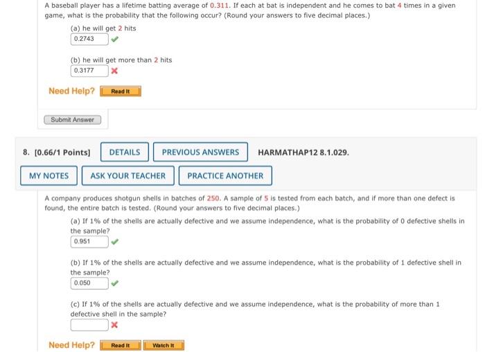 Solved A baseball player has a lifetime batting average of