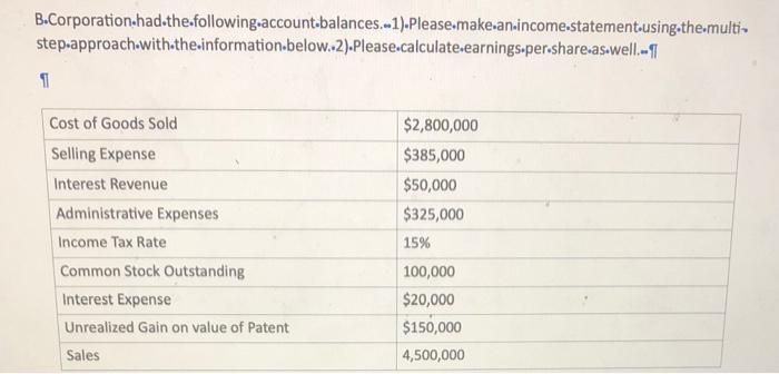 Solved B.Corporation Had The Following.account | Chegg.com