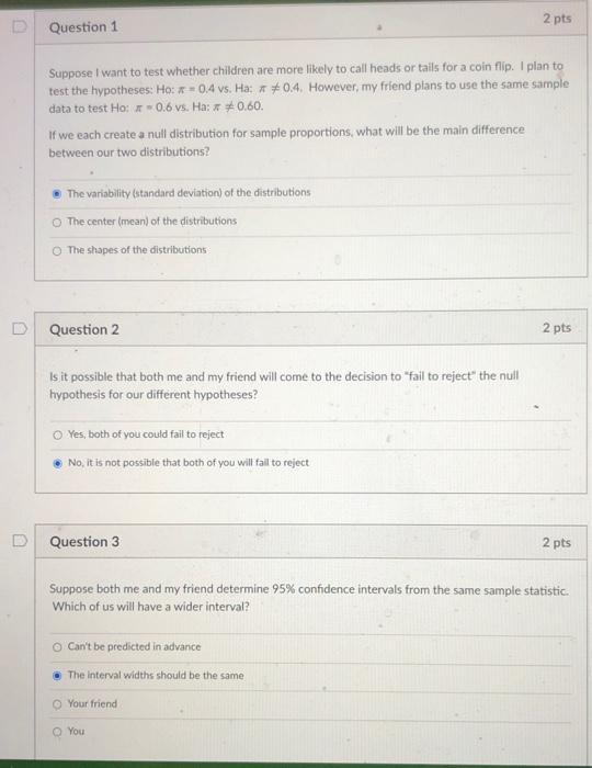 Solved D 2 pts Question 1 Suppose I want to test whether | Chegg.com