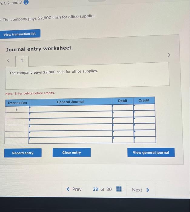 Solved The company pays 2,800 cash for office supplies.