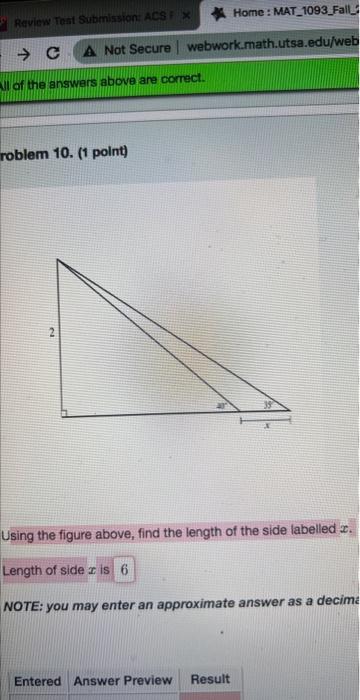 Solved Problem 10. (1 point)Using the figure above, find the | Chegg.com