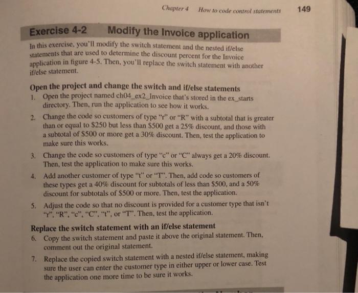 Chapter 4 How to code control statements 149 Exercise | Chegg.com