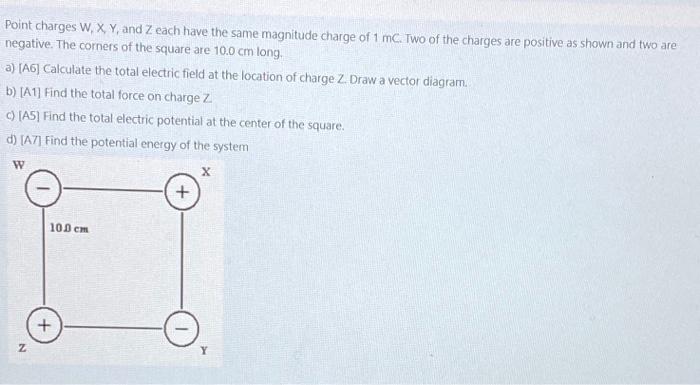 Solved Point Charges W, X, Y, And Z Each Have The Same | Chegg.com