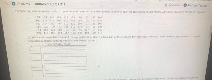 Solved 4. -/1 points BBBasicStat8 2.R.015. My Notes Ask Your | Chegg.com