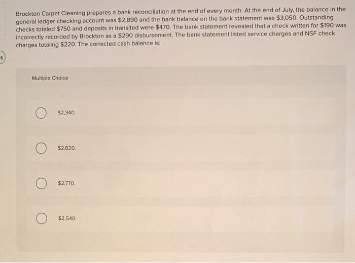 Solved Brockton Carpet Cleaning prepares a bank