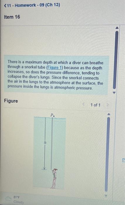 Solved There is a maximum depth at which a diver can breathe | Chegg.com