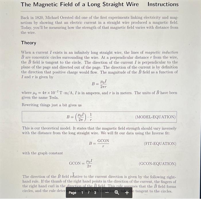Solved The Magnetic Field of a Long Straight Wire Report | Chegg.com