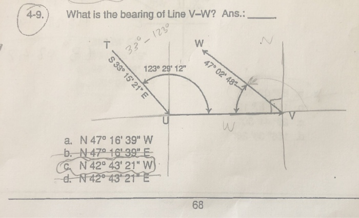 Solved 4 9 What Is The Bearing Of Line V W Ans 33 Chegg Com