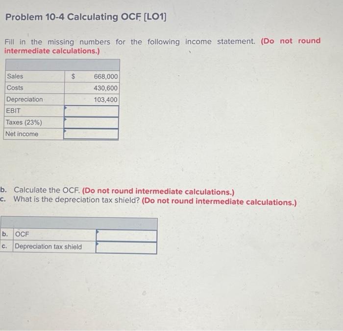 Solved Problem 10 4 Calculating Ocf Lo1 Fill In The 3058