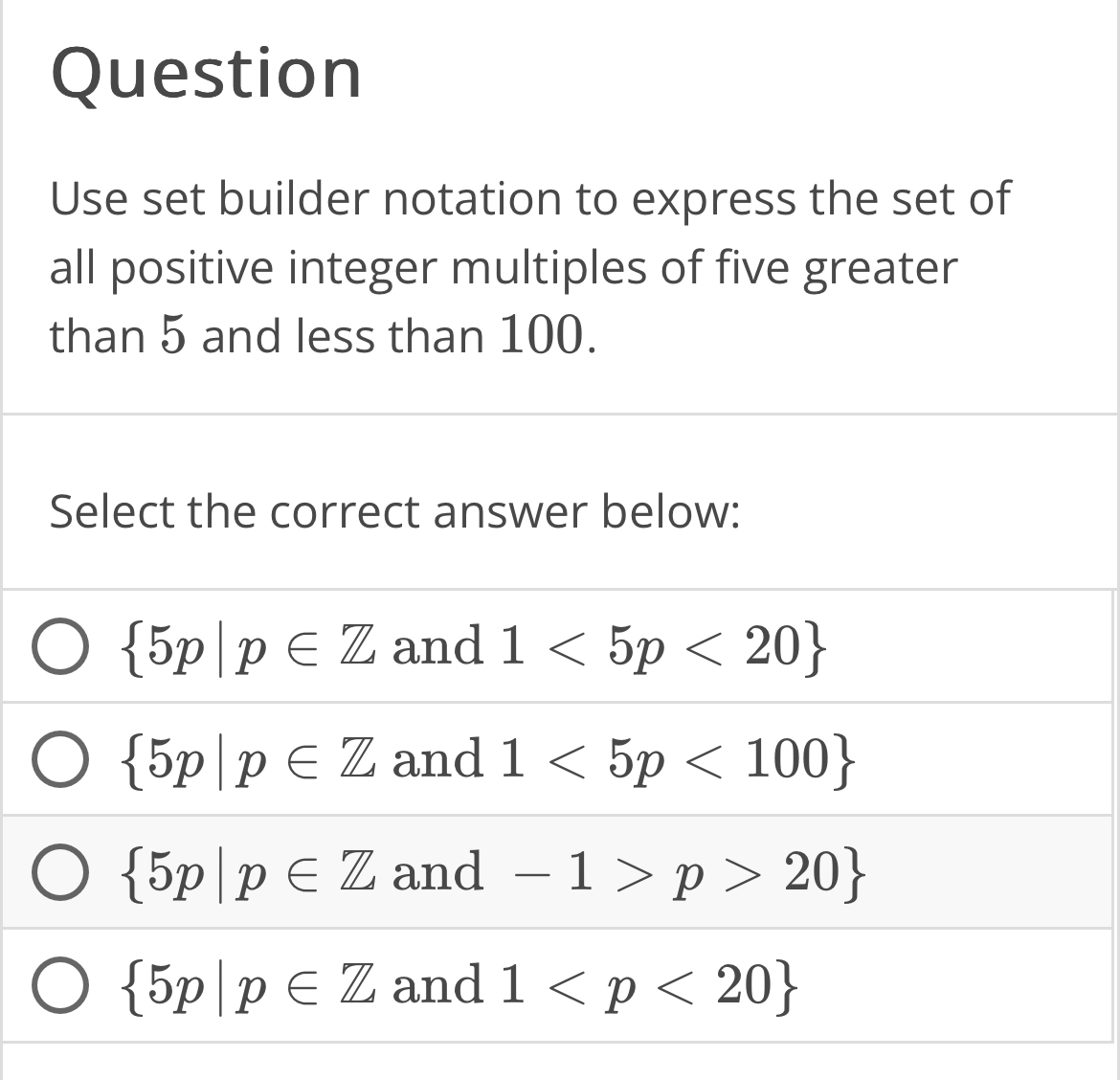Solved QuestionUse set builder notation to express the set | Chegg.com