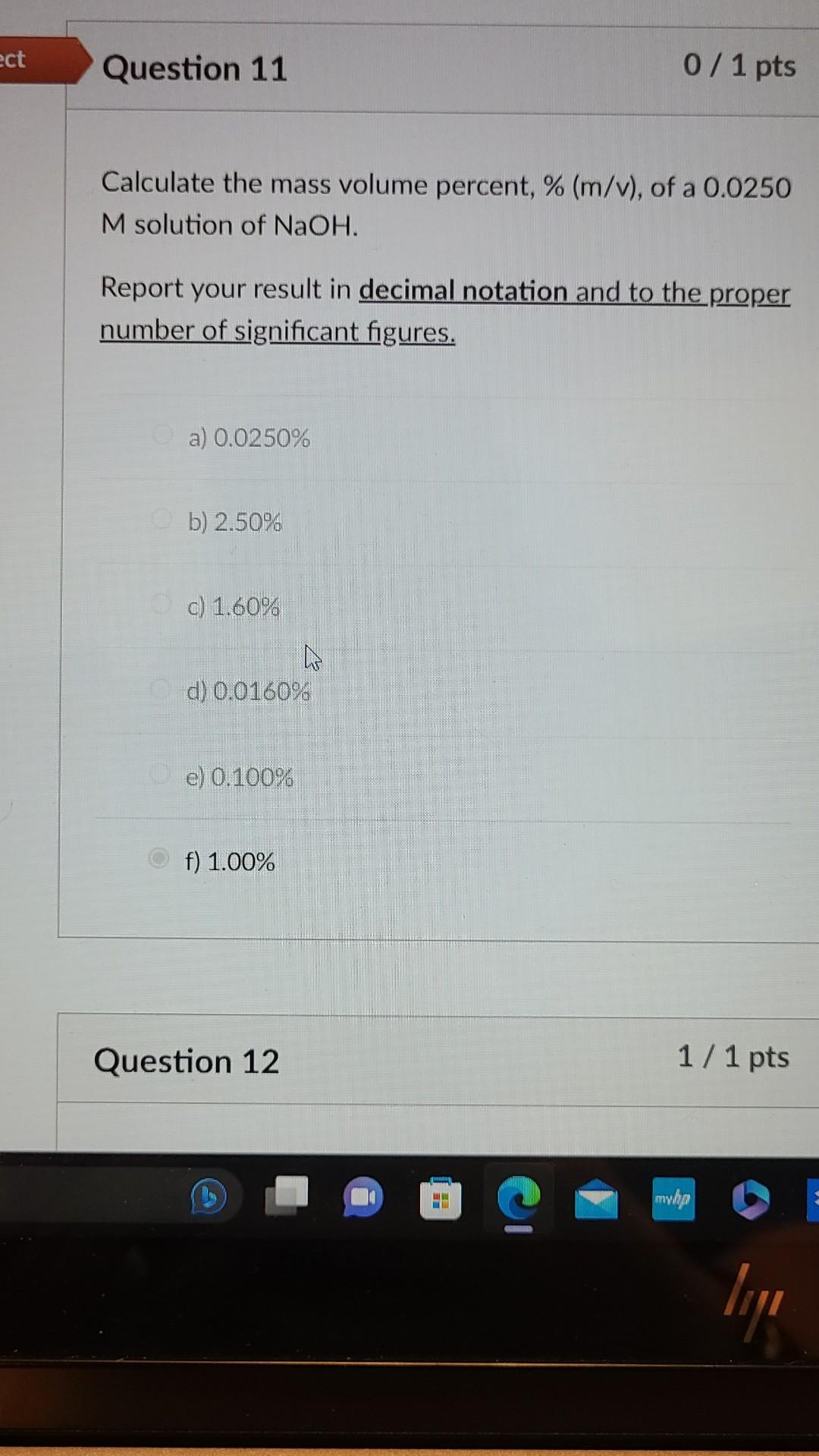 Solved Calculate The Mass Volume Percent M V Of A Chegg Com   Image 