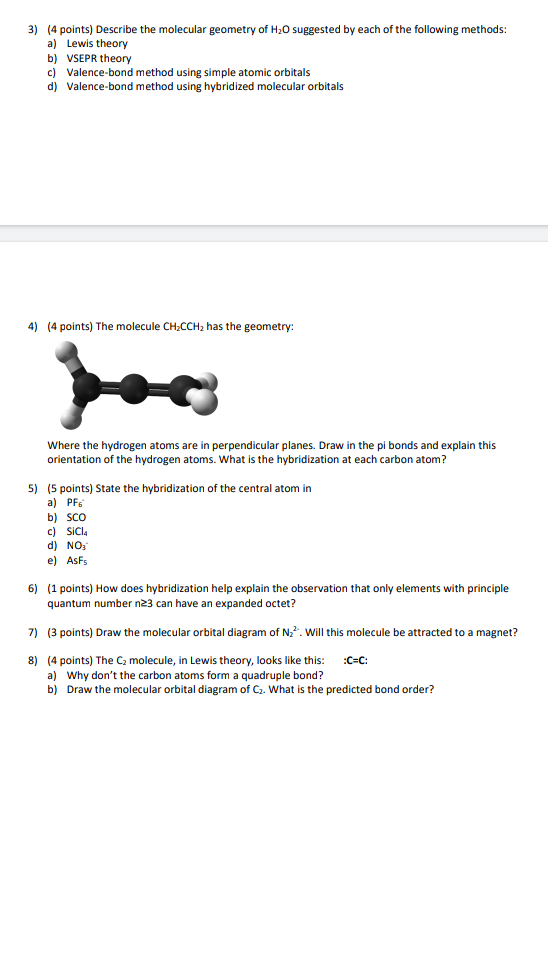 Solved 3) (4 points) Describe the molecular geometry of H2O | Chegg.com