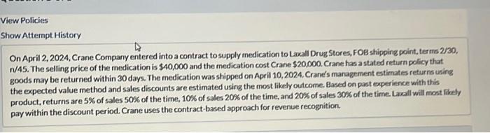 Solved On April 2 2024 Crane Company Entered Into A Chegg Com   Image