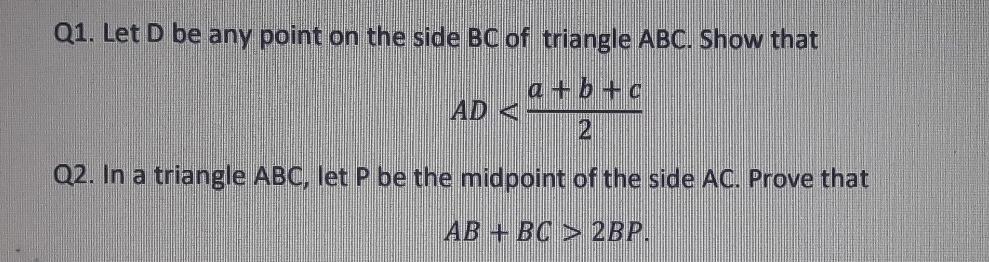 Solved Q1. Let D be any point on the side BC of triangle | Chegg.com