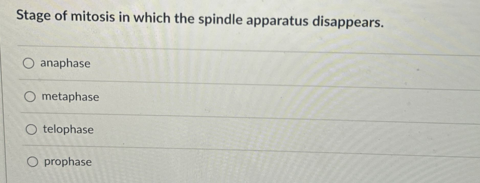 Solved Stage of mitosis in which the spindle apparatus