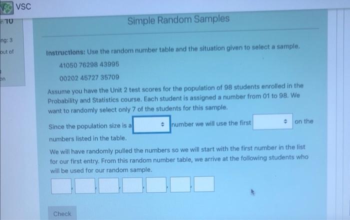 Solved VSC n 10 Simple Random Samples ing: 3 out of hin | Chegg.com