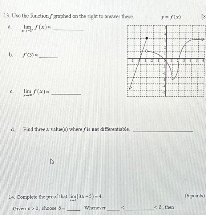 Solved 13. Use the function f graphed on the right to answer | Chegg.com