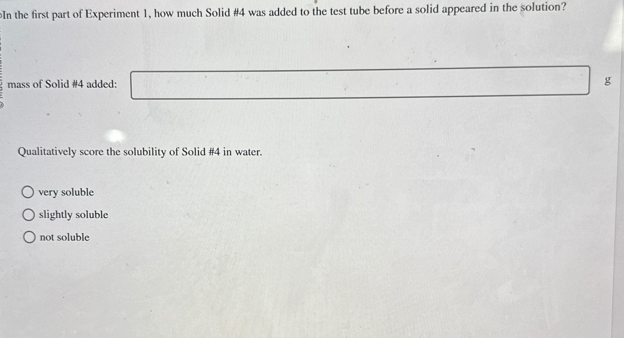 Solved In the first part of Experiment 1, ﻿how much Solid #4 | Chegg.com