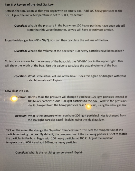 Solved Part II: A Review of the Ideal Gas Law Refresh the | Chegg.com