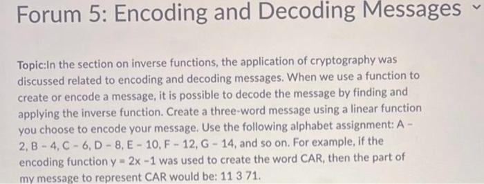 Solved Forum 5: Encoding and Decoding Messages Topic:In the | Chegg.com