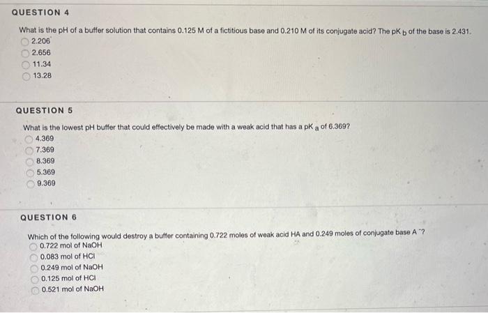 Solved QUESTION 4 What is the pH of a buffer solution that | Chegg.com