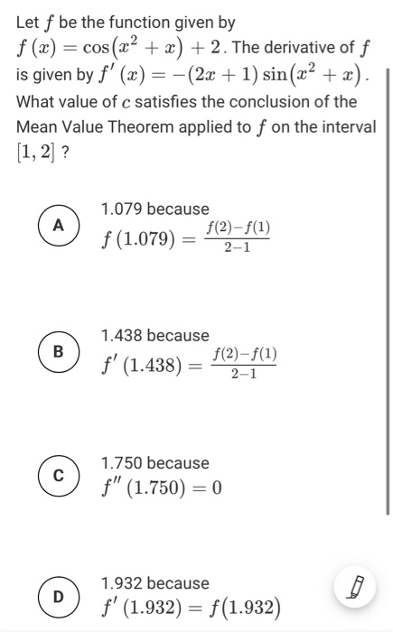 Solved Let F Be The Function Given By F X Cos X2 X