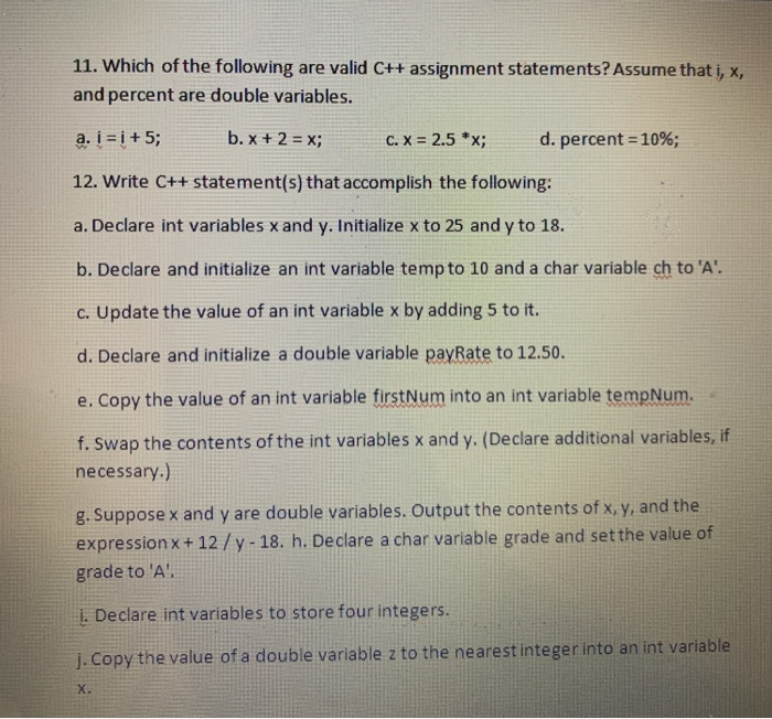 valid c assignment statements