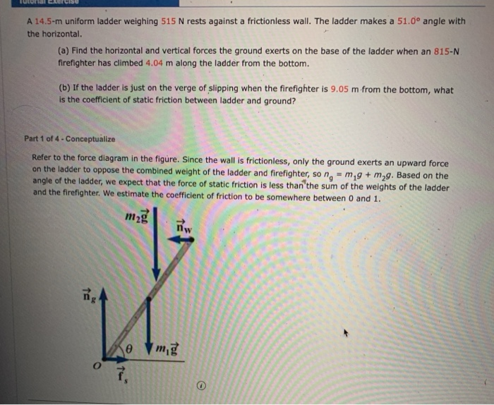 Solved A 14 5 M Uniform Ladder Weighing 515 N Rests Again Chegg Com