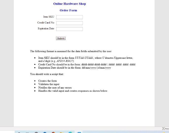 Solved Online Hardware Shop Order Form Item SKU Credit Card | Chegg.com